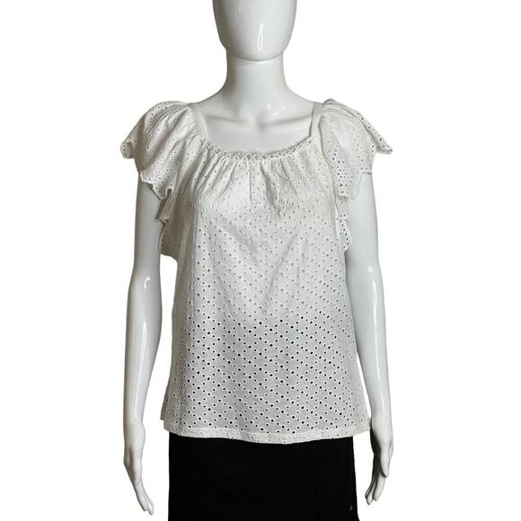 Joie Embroidered Blouse White Ruffles sleeve Size XS short Sleeve NWT - Picture 2 of 12